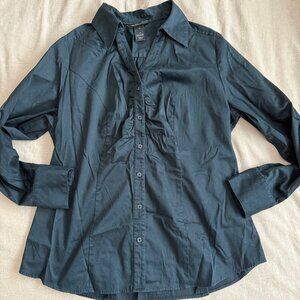 Lane Bryant Black Slightly Ruched Front Button Down Office Blouse‎ Size 14